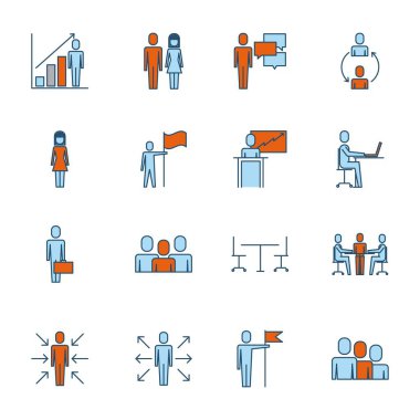 ince çizgi stilinde iş insanlar ekip çalışması Icon set