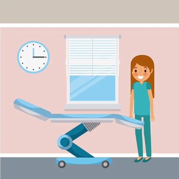 Zdravotní sestra zaměstnankyň pokoj postel hodiny a okno — Stockový vektor