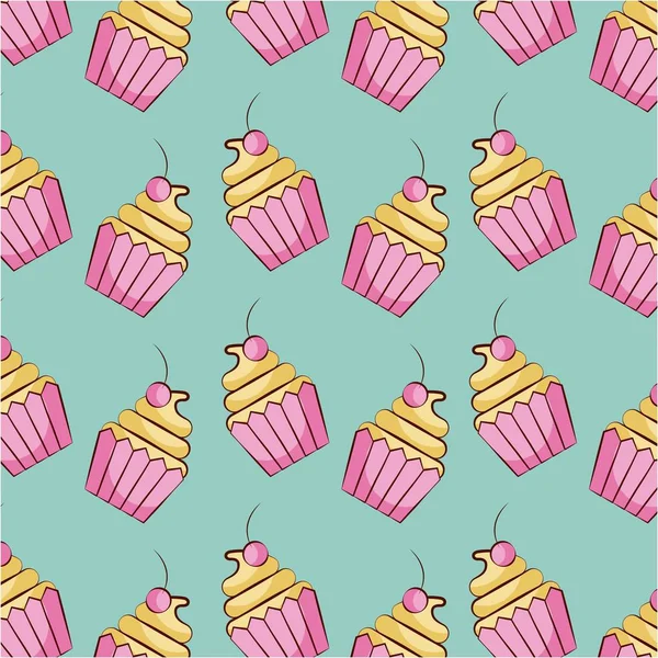 Cupcake dessert sweet seamless pattern — Stock Vector