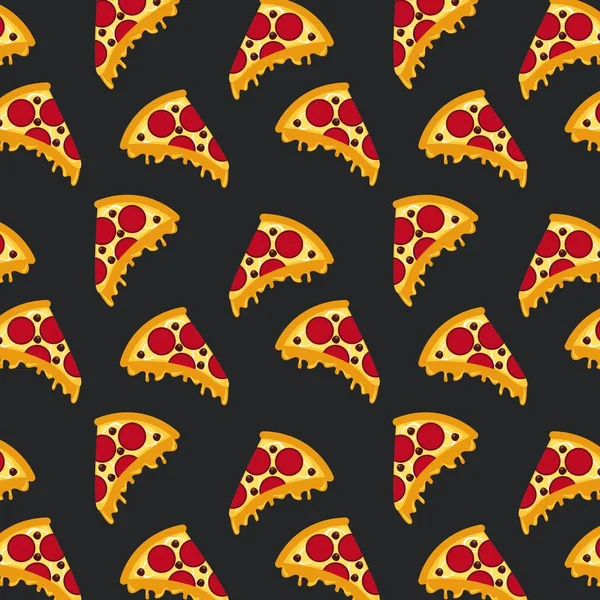 Patrón inconsútil de comida rápida pizza fondo negro — Vector de stock