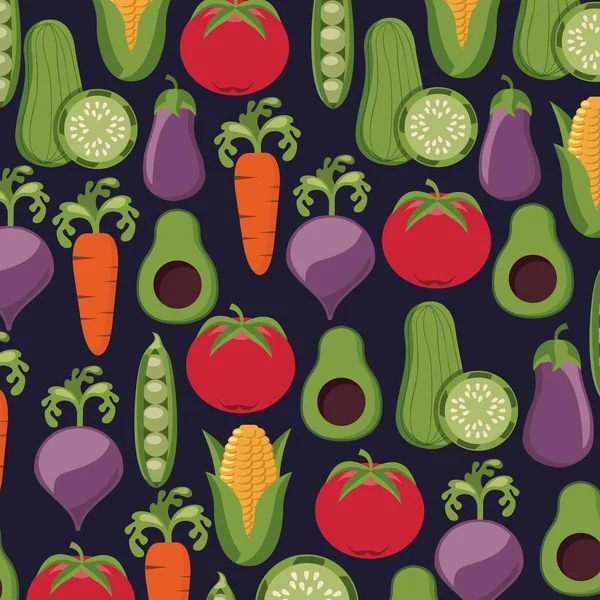 Healthy food vegetables fresh seamless pattern — Stock Vector