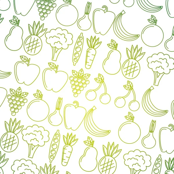 Jednolity wzór owoców i warzyw z zielonej linii — Wektor stockowy