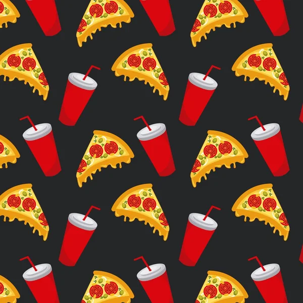 seamless pattern fast food pizza soda cup