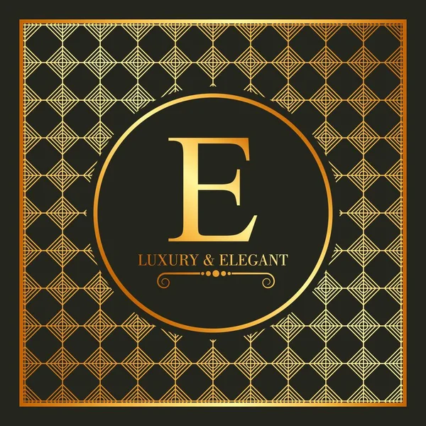 Luxury and elegant gold e font and geometric figures — Stock Vector