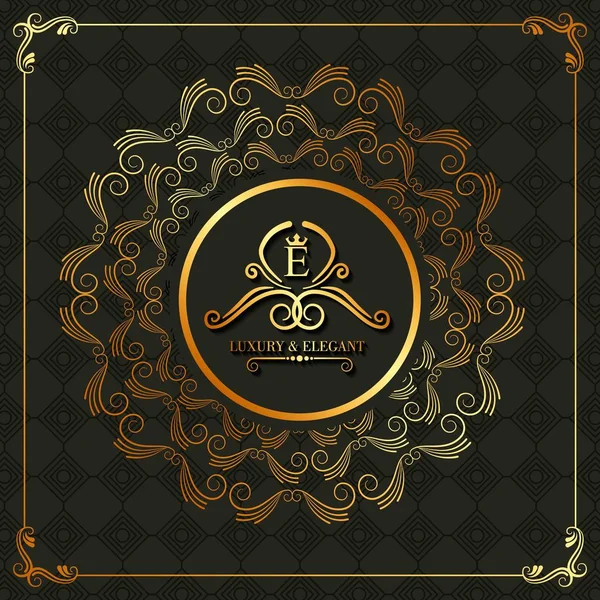 Golden monogram initial luxury and elegant insignia frame template vintage — Stock Vector