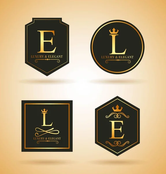 Set of luxury golden badges and stickers royal flourishes calligraphic ornament — Stock Vector