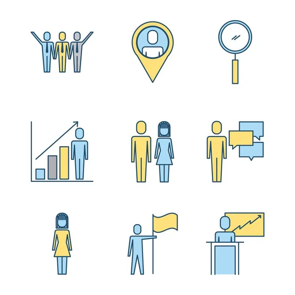 Business People Teamwork Icon Set Thin Line Style Vector Illustration — Stock Vector