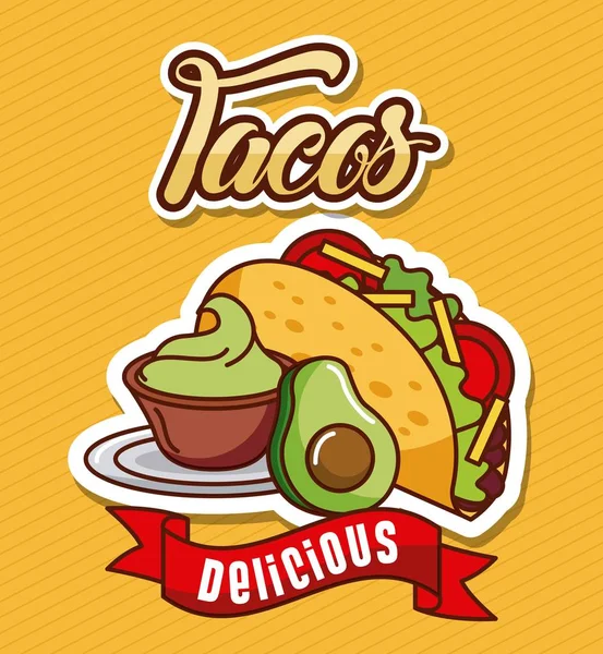 Taco guacamole avokádó ízletes ételek — Stock Vector