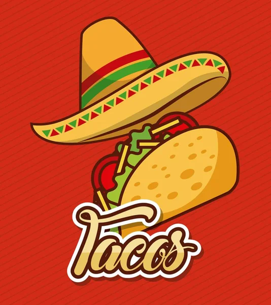Topi meksiko dan taco makanan cepat saji tradisional - Stok Vektor