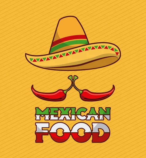 Comida mexicana pimenta e chapéu tradicional — Vetor de Stock