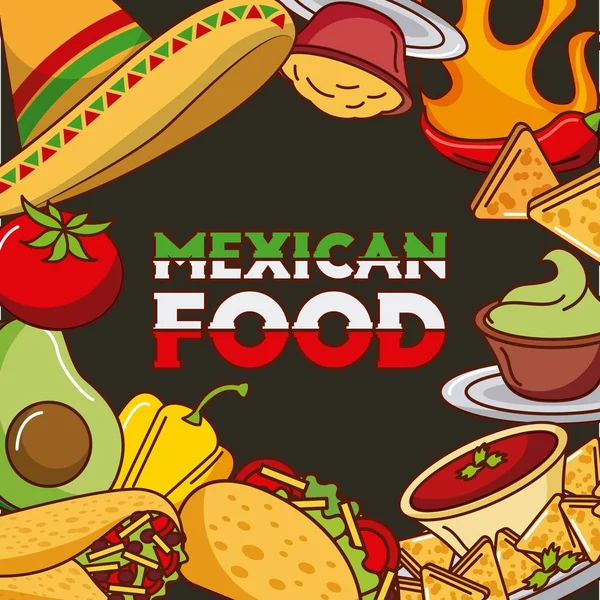 Cartão de comida mexicana diferente menu de ingredientes — Vetor de Stock