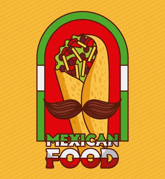 Comida mexicana taco com cartaz de bigode —  Vetores de Stock