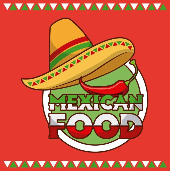 Chapéu de comida mexicana e cartão de pimenta —  Vetores de Stock