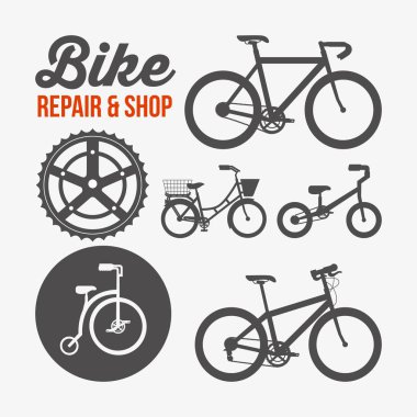 repair and shop the different bicycles sport transport poster clipart
