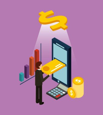 işadamı kredi kartı mobil e-ticaret dijital izometrik tarih ekleme