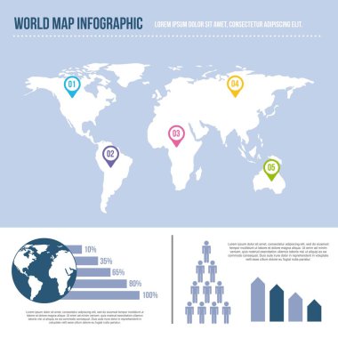 Dünya harita Infographic işaretçi nüfus grafiği