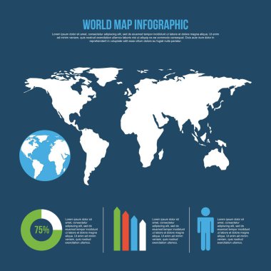 Dünya harita Infographic grafik nüfus mavi arka planı