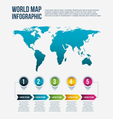 Dünya harita Infographic adımları bilgi ok kavramı