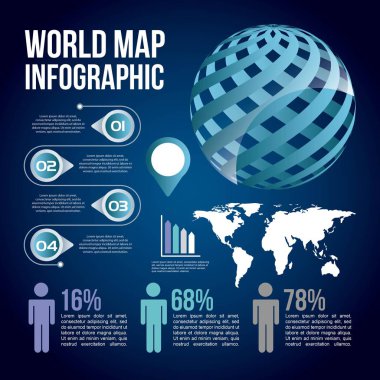 Dünya harita Infographic grafik nüfus mavi arka planı