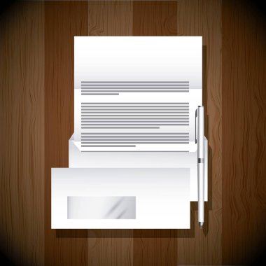 Zarf belge kalem kırtasiye şablon iş ahşap arka plan marka