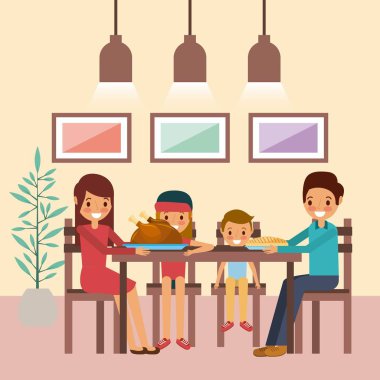 tabloda oturan aile birlikte yemeği şükran