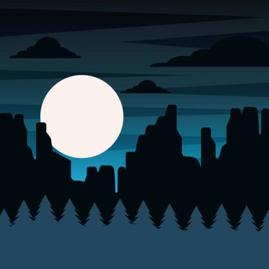 sahne dağları rock çam ağacı dolunay gökyüzü karanlık manzara