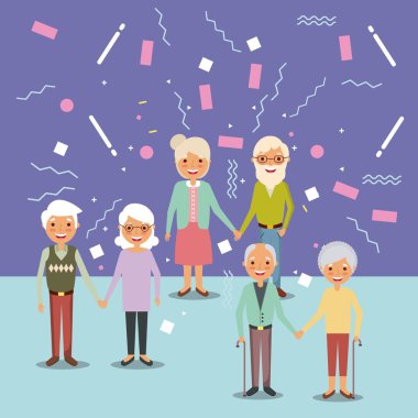 üç yaşlı adam ve kadın dedesi mutlu çift