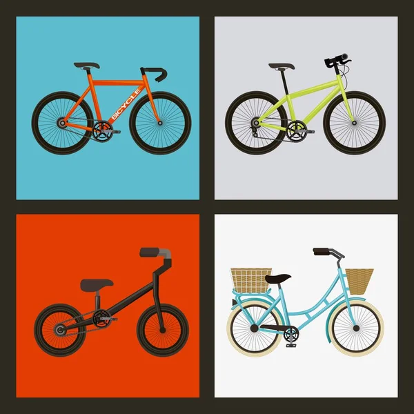 Conjunto das diferentes bicicletas turismo de transporte desportivo — Vetor de Stock