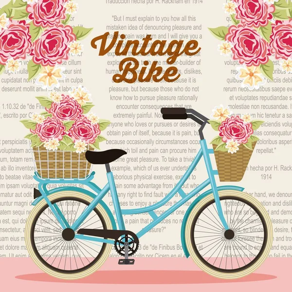 Vintage bicicleta cesta flores decoração natural cartaz —  Vetores de Stock