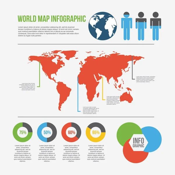 Carte du monde infographie pourcentage présentation population — Image vectorielle