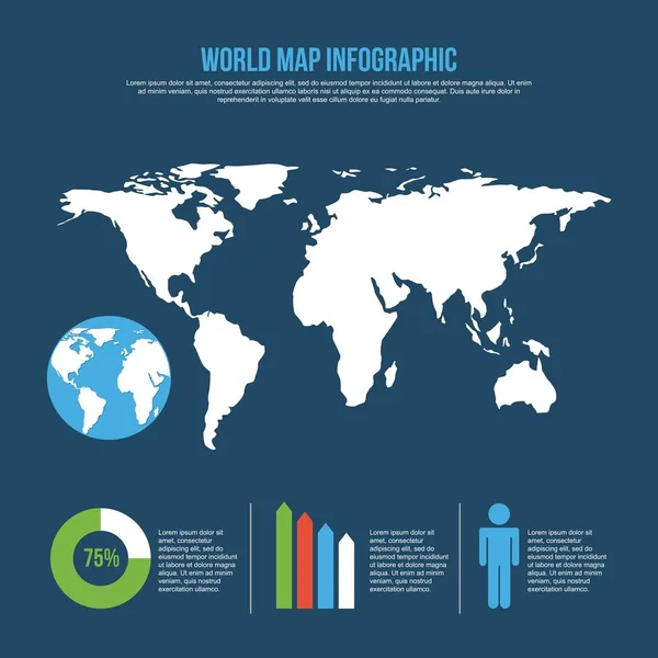 Mappa del mondo grafico infografico popolazione sfondo blu — Vettoriale Stock