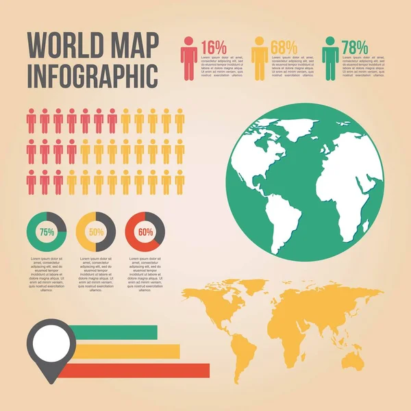 Mapa do mundo gráfico infográfico gráficos pessoas — Vetor de Stock