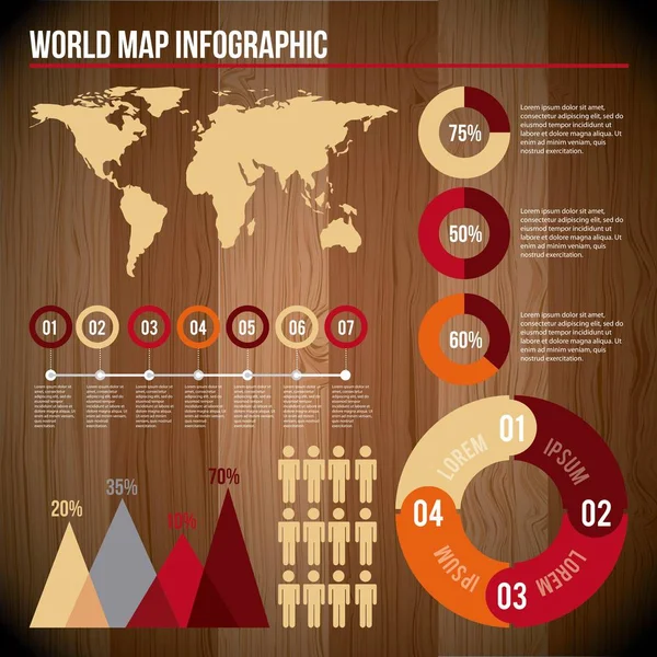 Mapa do mundo população gráfico infográfico — Vetor de Stock