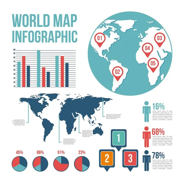 Weltkarte Zeiger unterscheidet Land Infografik Diagramm Menschen — Stockvektor