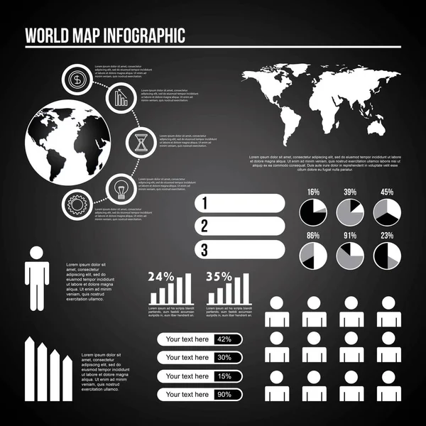 Mappa del mondo popolazione del grafico infografico — Vettoriale Stock