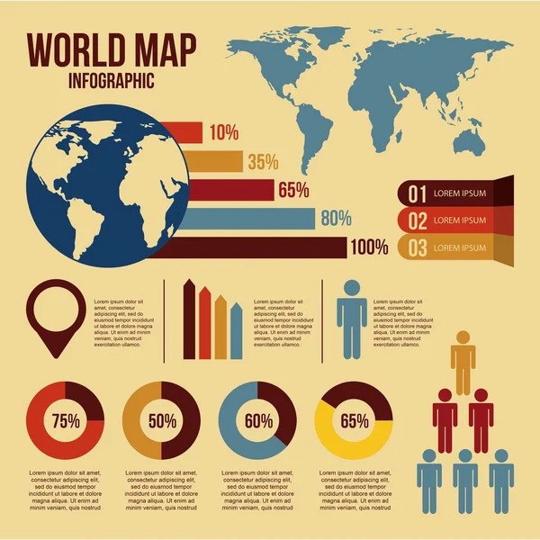 Infographie de carte du monde et informations graphiques détail — Image vectorielle