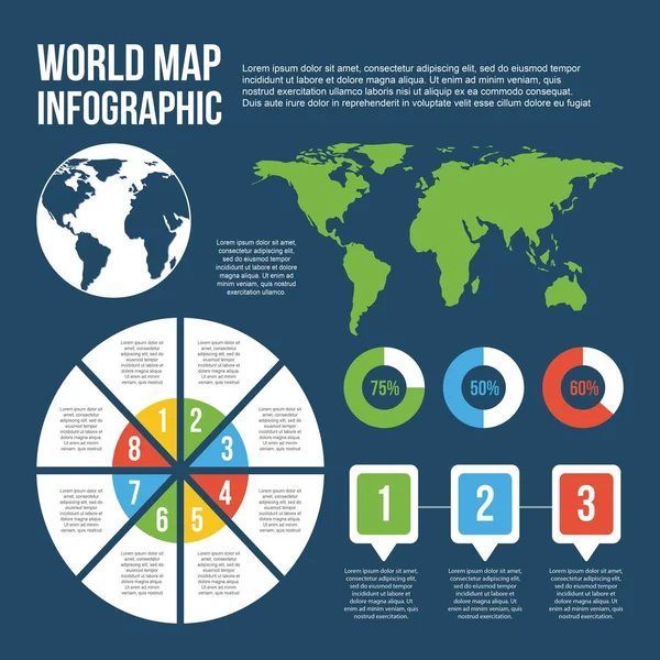 Wereld kaart infographic diagram informatie grafieksjabloon — Stockvector