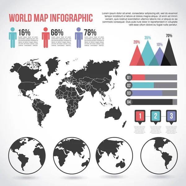 Mapa del mundo gráfico infográfico población — Vector de stock