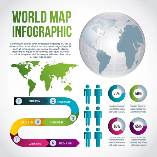 Mapa del mundo gráfico infográfico cronología de la población presentación — Archivo Imágenes Vectoriales