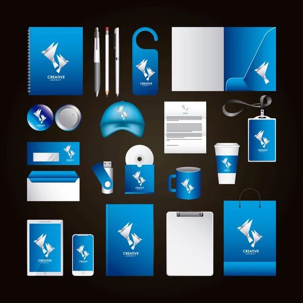 corporate identity template design with creative agency blue color elements business stationery