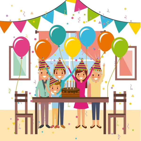 Feliz fiesta de decoración de pastel de cumpleaños de celebración familiar — Archivo Imágenes Vectoriales