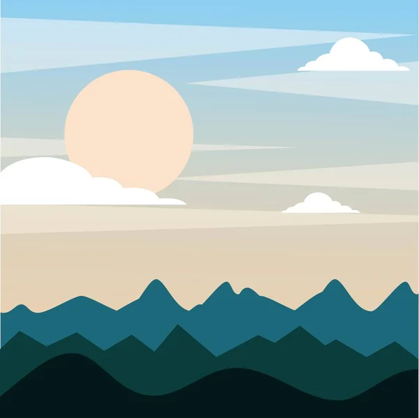 夜の山丘満月空雲風景 — ストックベクタ