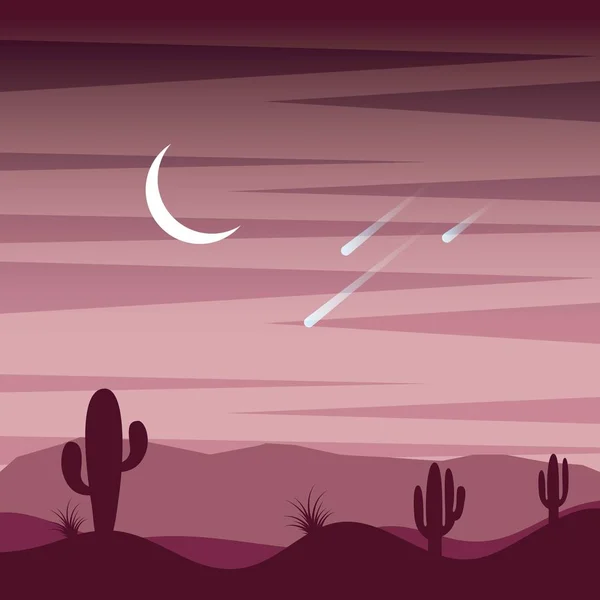 landscape sunset desert cactus sky moon and fall stars