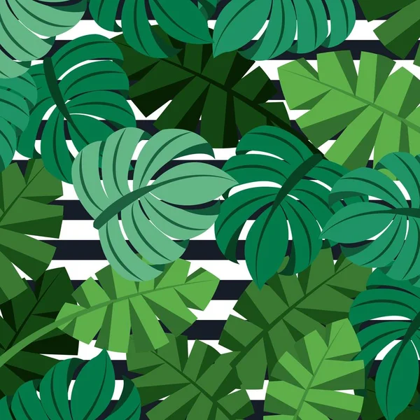Liści palmowych tropikalnej dżungli liści kwiatowy wzór paski tle — Wektor stockowy