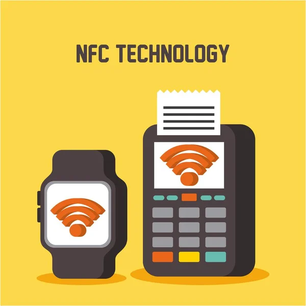 Nfc 技术智能手表和数据表支付概念 — 图库矢量图片