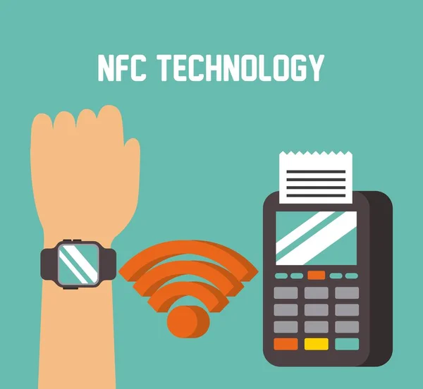 通过智能手表批准的付款与 nfc 在线交易 — 图库矢量图片