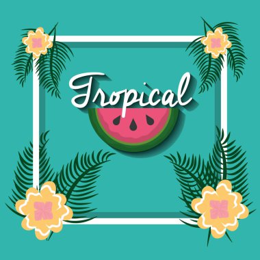 tropikal karpuz çiçek yaprakları palmiye çerçeve dekorasyon