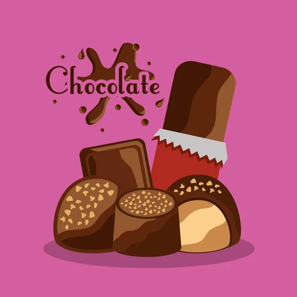 Chocolate bar candy sweet dessert poster — Stock Vector