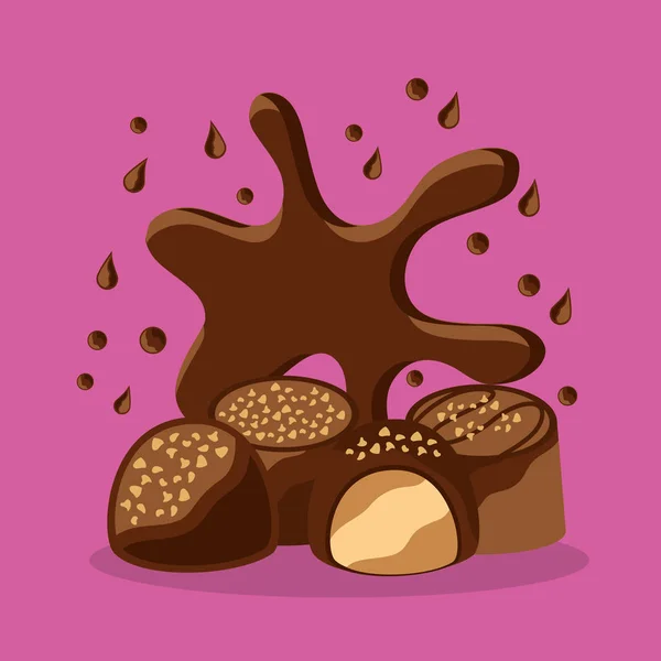 Čokoládové bonbóny s náplní čipy krém — Stockový vektor