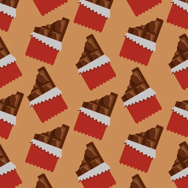 Schokolade Riegel gebissen Paket nahtlose Muster — Stockvektor